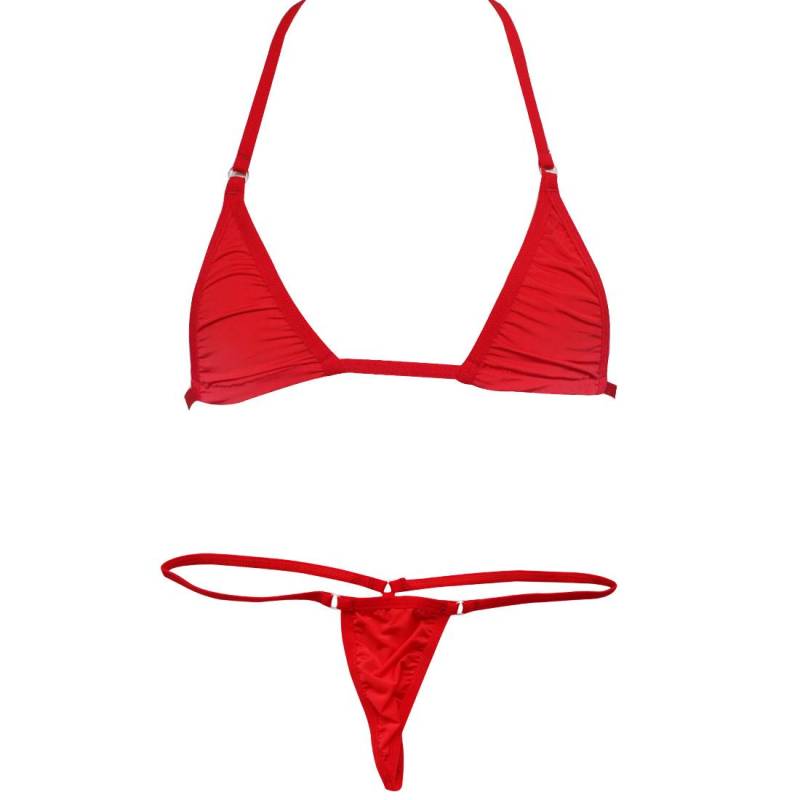 Extremer Damen-Bikini, 2-teilig, Neckholder-Oberteil, Micro-Tanga-Badebekleidung rot von Joom DACH