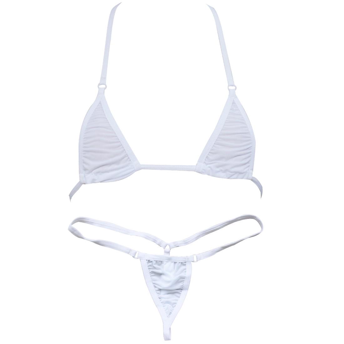 Extremer Damen-Bikini, 2-teilig, Neckholder-Oberteil, Micro-Tanga-Badebekleidung weiß von Joom DACH