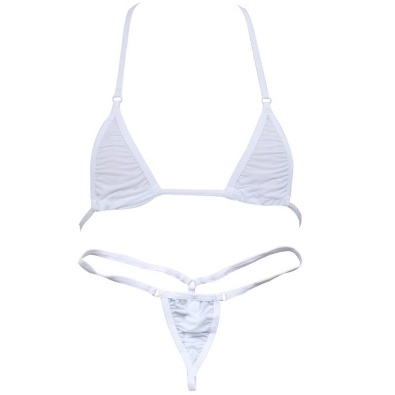Extremer Damen-Bikini, 2-teilig, Neckholder-Oberteil, Micro-Tanga-Badebekleidung weiß von Joom DACH
