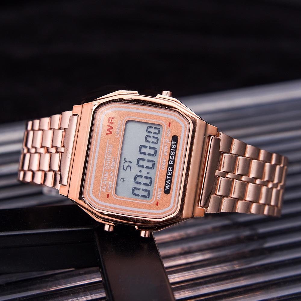 F91W Band Uhr Wasserdicht Retro Digitale Edelstahl Sport Militär Uhren Männer Frauen Luxus Elektronische Handgelenk Uhren Uhr rose gold von Joom DACH