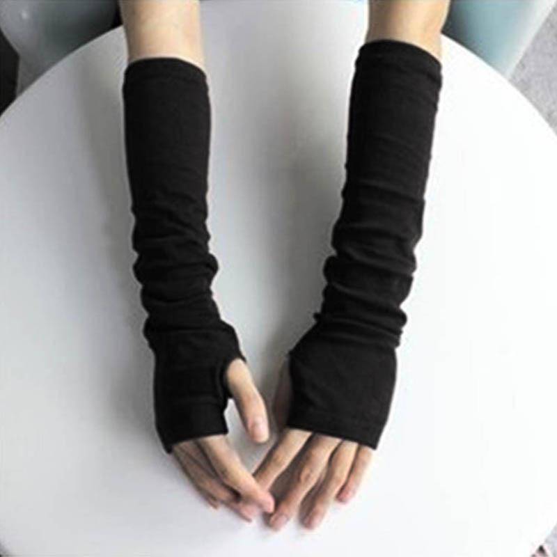 FAITOLAGI Modische Damen-Winter-Strickhandschuhe, Winter-Armstulpen, fingerlose lange Handschuhe one size schwarz von Joom DACH