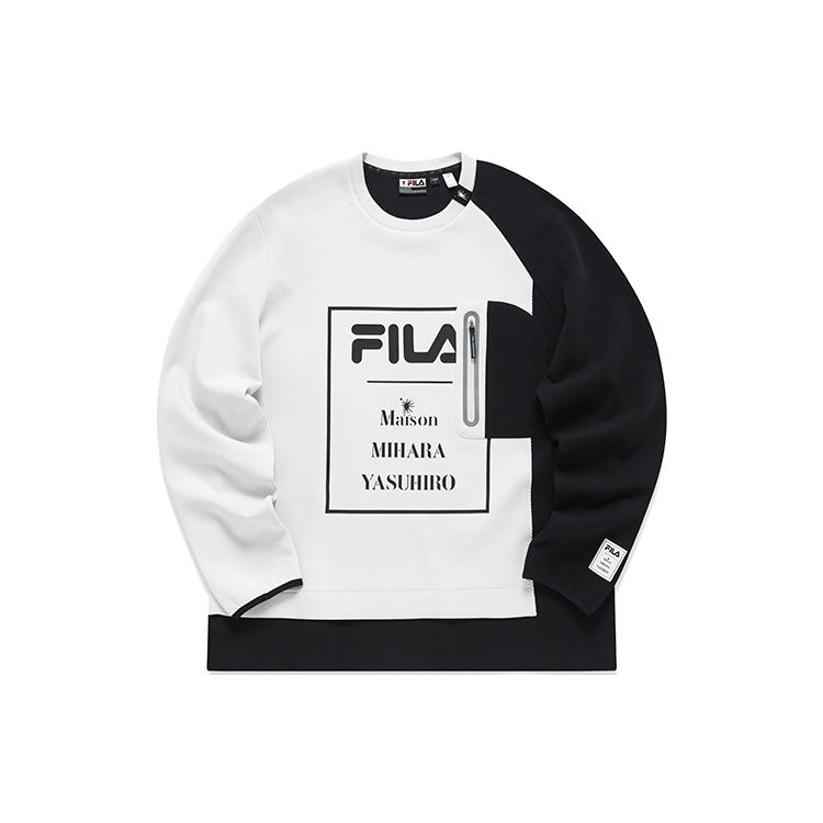 FILA x MIHARA YASUHIRO Kollaborationsserie Übergroßer Logo-Print Colorblock Sport Rundhals-Pullover Herren Sweatshirt F11M143204F-IV XL von Joom DACH
