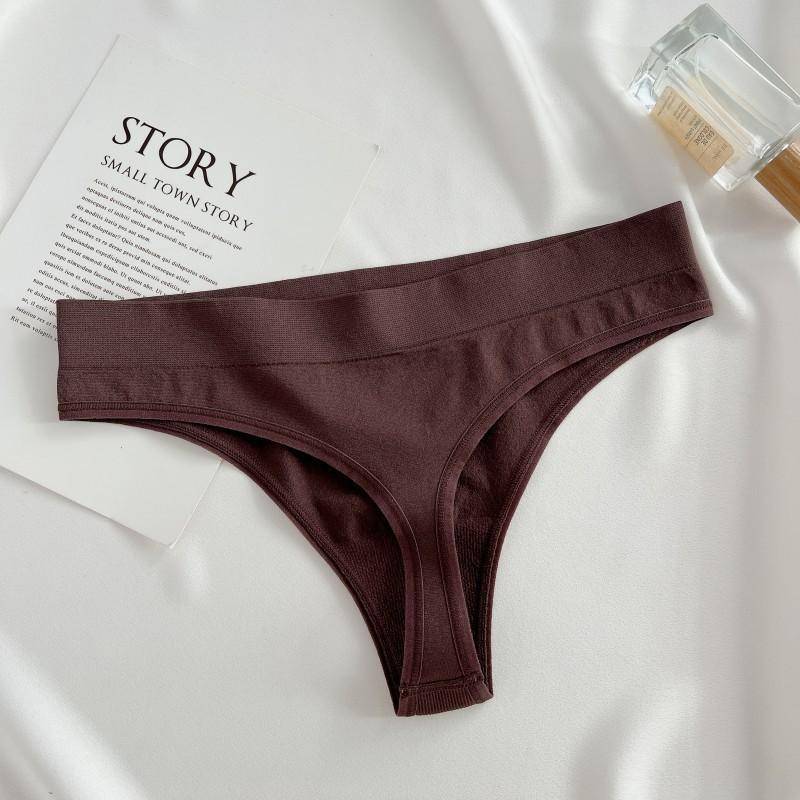 FINETOO Damen-Strings mit mittlerer Taille, nahtlos, aus Baumwolle, einfarbig, weich und bequem, Dessous, Unterwäsche M kaffeebraun von Joom DACH