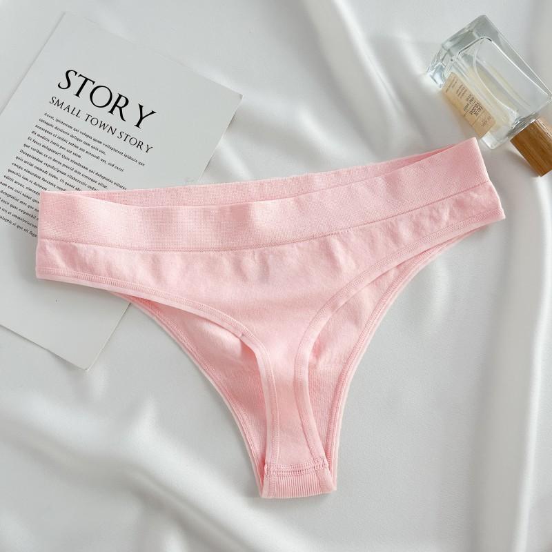 FINETOO Damen-Strings mit mittlerer Taille, nahtlos, aus Baumwolle, einfarbig, weich und bequem, Dessous, Unterwäsche S rosa von Joom DACH