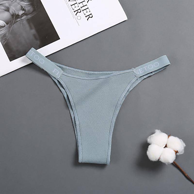 FINETOO Damen-Tanga, hohe Taille, Höschen, hoher Schlitz, Baumwollunterwäsche, eingefädelter Baumwoll-Buchstabengürtel-Slip M blau von Joom DACH