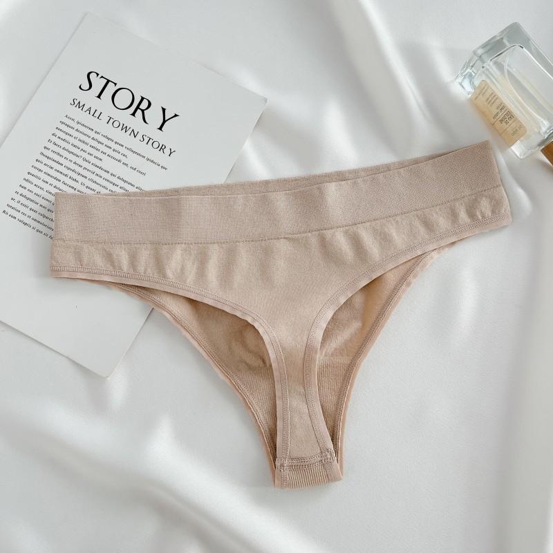 FINETOO Nahtlose Baumwoll-Strings für Damen, einfarbig, weicher G-String mit mittlerer Taille, Dessous, S-XL L von Joom DACH