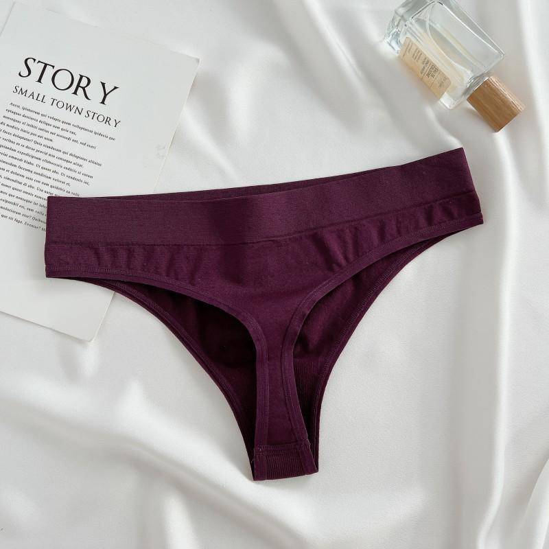 FINETOO Nahtlose Baumwoll-Strings für Damen, einfarbig, weicher G-String mit mittlerer Taille, Dessous, S-XL L violett von Joom DACH