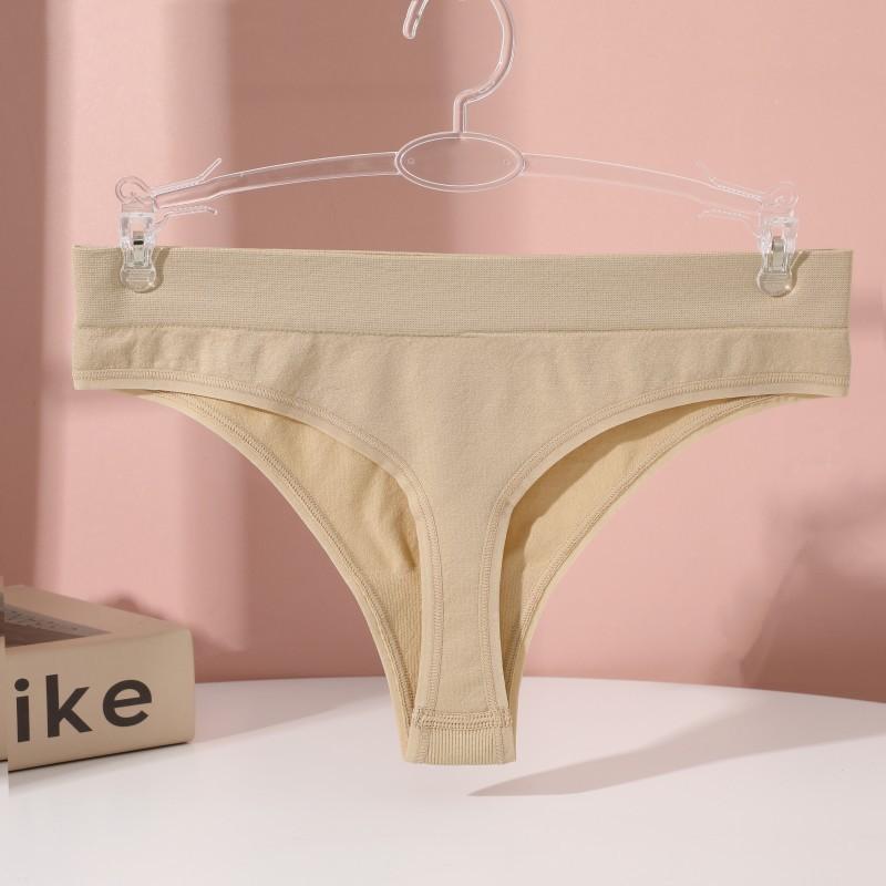 FINETOO Nahtlose Baumwoll-Strings für Damen, einfarbig, weicher G-String mit mittlerer Taille, Dessous, S-XL XL beige von Joom DACH