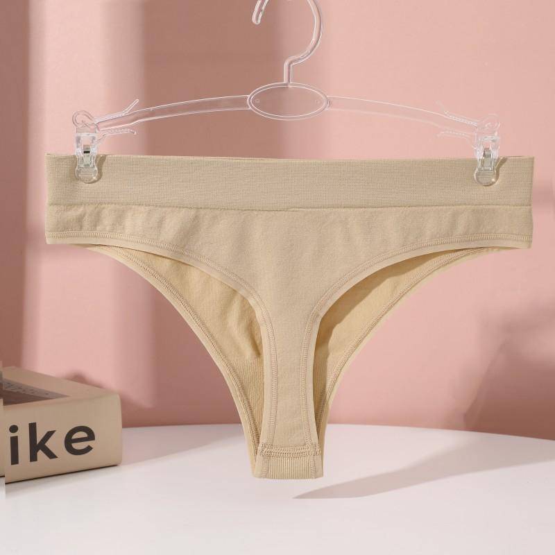 FINETOO Nahtlose Baumwoll-Strings für Damen, einfarbig, weicher G-String mit mittlerer Taille, Dessous, S-XL XL beige von Joom DACH