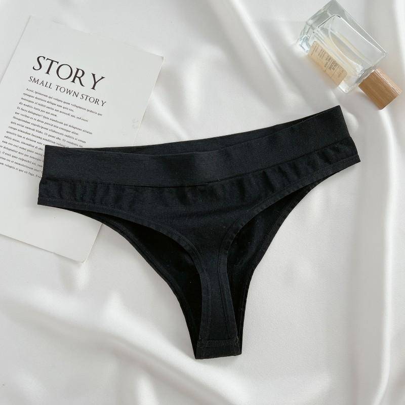 FINETOO Nahtlose Baumwoll-Strings für Damen, einfarbig, weicher G-String mit mittlerer Taille, Dessous, S-XL XL schwarz von Joom DACH