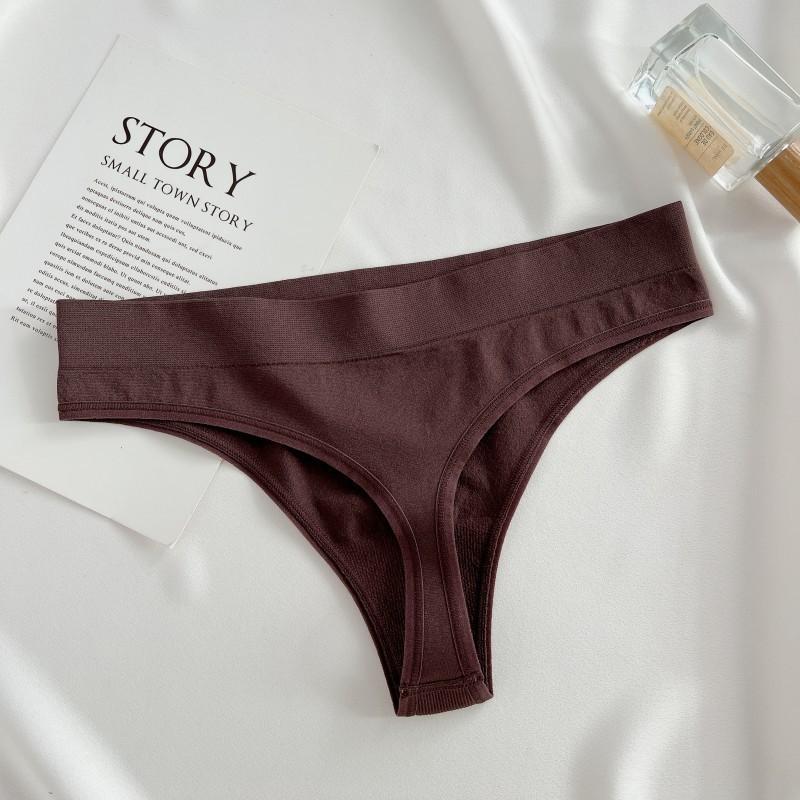 FINETOO Nahtlose Baumwoll-Strings für Damen, einfarbig, weicher G-String mit mittlerer Taille, Dessous, S-XL XL kaffeebraun von Joom DACH