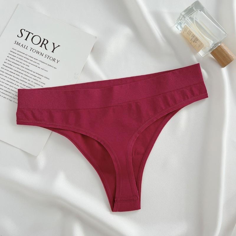 FINETOO Nahtlose Baumwoll-Strings für Damen, einfarbig, weicher G-String mit mittlerer Taille, Dessous, S-XL XL rot von Joom DACH