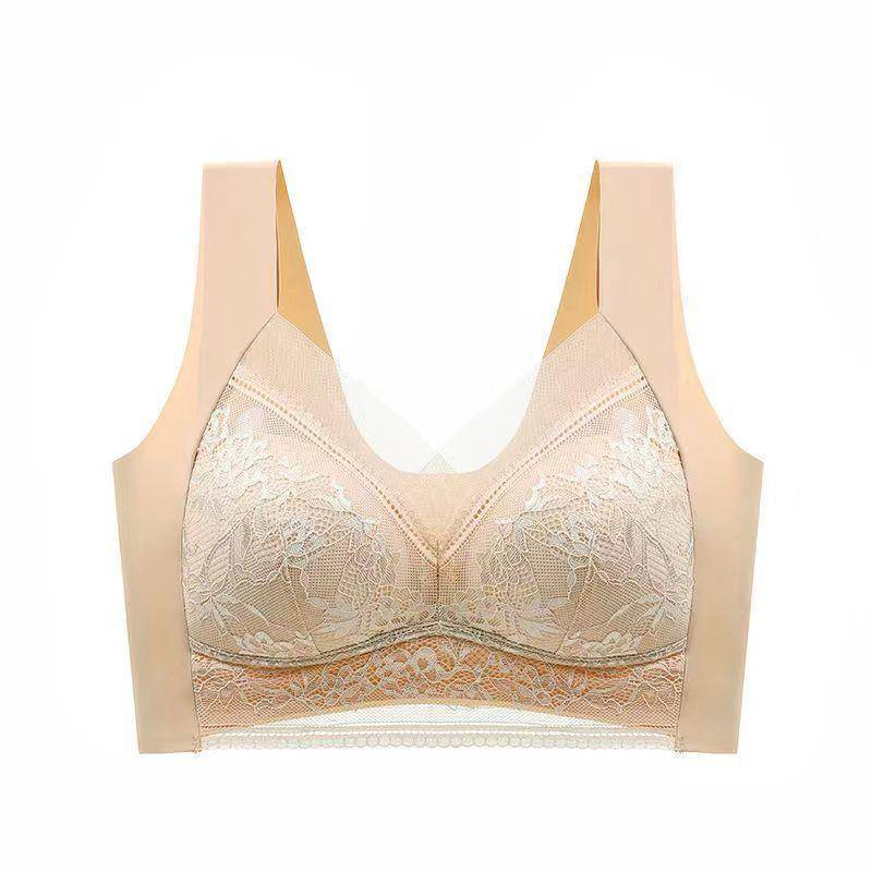 FINETOO geraffter BH, Schönheitsrücken, Spitze, umwickelte Weste, Damen, ohne Bügel, feste Körbchen, hochsteckbarer Bruststütz-BH im Westenstil XXL beige von Joom DACH