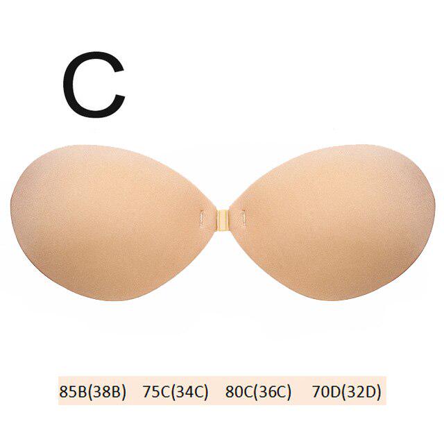 FINETOO unsichtbarer Push-Up-BH mit vorderer Schnalle für Damen, trägerlose BHs, Brustblütenblätter, klebriges Silikon, selbstklebend, Damen-Dessous C beige von Joom DACH