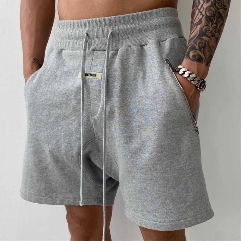 FOG Essentials Herren Trendige Doppelnaht Drop Crotch Sportshorts mit Reißverschlusstaschen M grau von Joom DACH