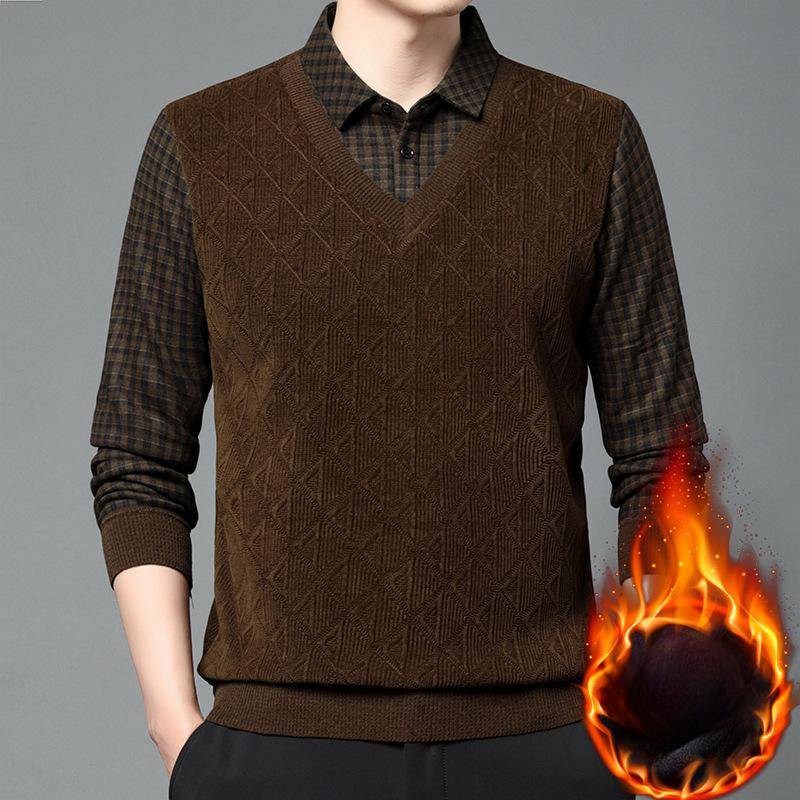 Fake Zweiteiler Papa Outfit Plus Samtverdickter Pullover für Herren Winter Neu Business Casual Warm und Kalt Gestricktes Unterhemd M von Joom DACH