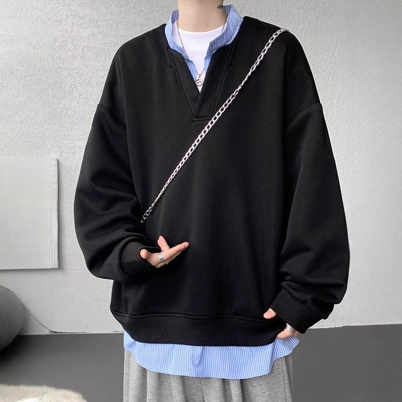 Fake Zweiteiliger V-Ausschnitt Pullover Herren Herbst Locker Übergröße Collegejacke XXL schwarz von Joom DACH