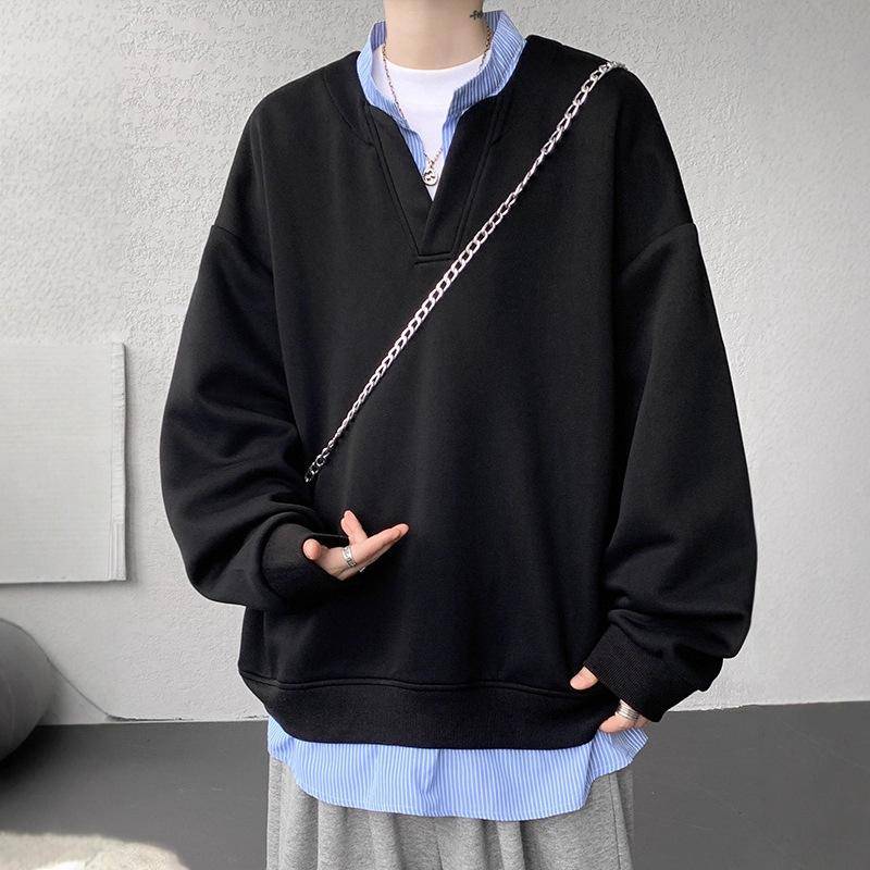 Fake Zweiteiliger V-Ausschnitt Pullover Herren Herbst Locker Übergröße Collegejacke XXL schwarz von Joom DACH