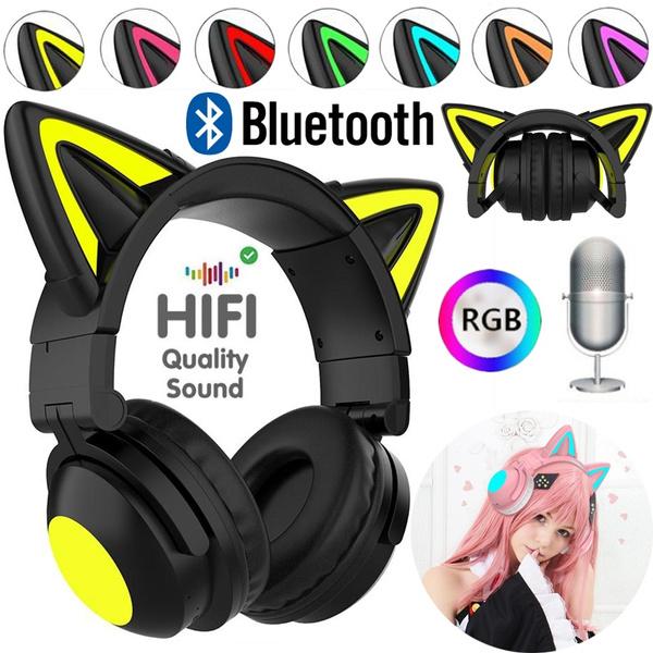 Faltbarer, am Kopf montierter Katzenohr-LED-Gaming-Headset mit starkem Bass, Bluetooth 5.0-Kopfhörer, echter kabelloser Kopfhörer mit Mikrofon blau von Joom DACH