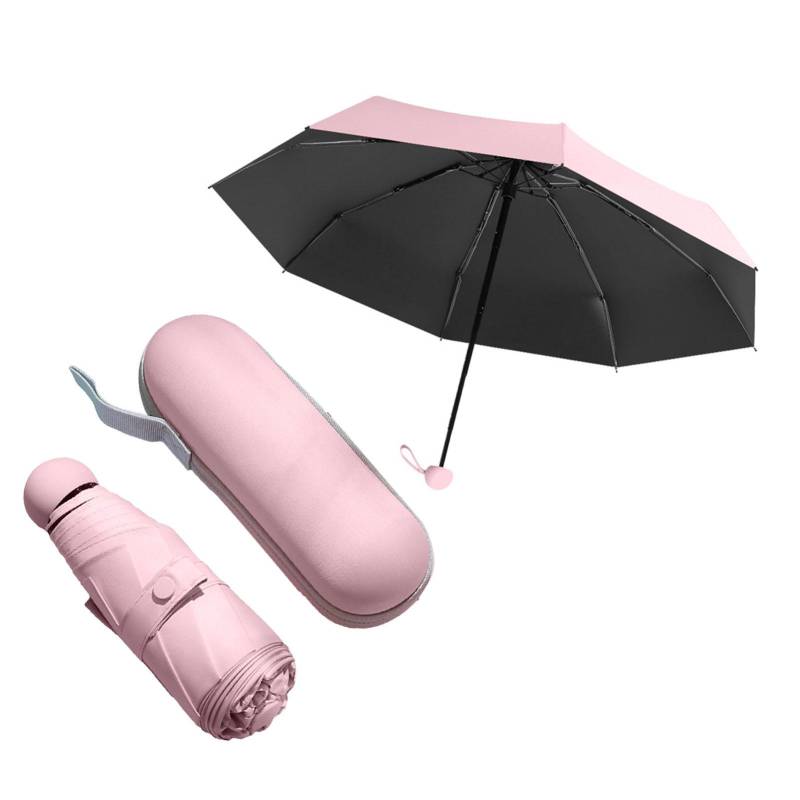 Faltbarer Regenschirm 5-fach Wasserdicht Bequemer Griff Plane Kunststoff Tragbarer Regenschirm für Sonnig 6 Umbrella Bone with Zipper Box rosa von Joom DACH