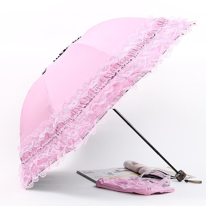 Faltender Prinzessin-Regenschirm Anti-Uv-Sonnenschirm-Spitzen-Regenschirm Mädchen-Frauen-Regen-Sonnenschirm-windundurchlässiger tragbarer Reise-weiblicher Sonnenschirm Pink von Joom DACH