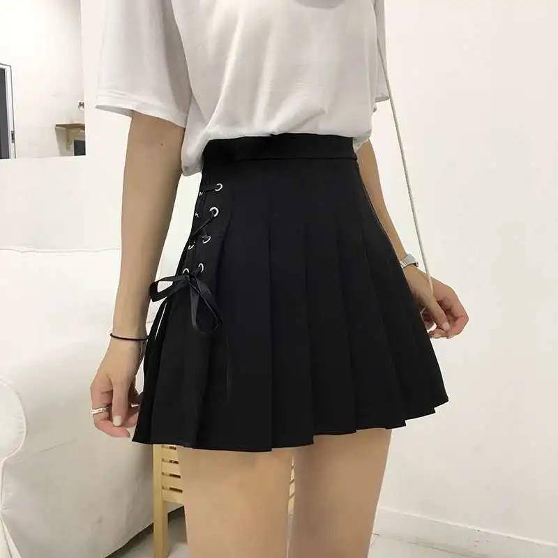 Faltenrock Damen Frühling Sommer All-Match Riemchenkurzer Rock Koreanische Version des College-Stil Rocks mit Futter Hohe Taille A-Linienrock XXXL schwarz von Joom DACH