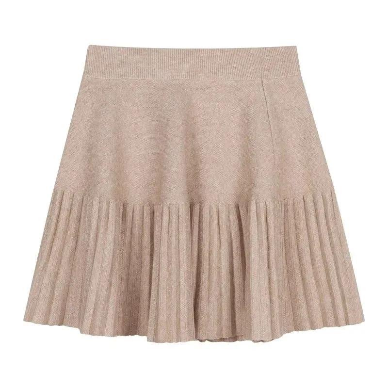 Faltenrock Damen Winter Hoch taillierter A-Linienrock Strickrock Preppy Style Damenbekleidung M khaki von Joom DACH