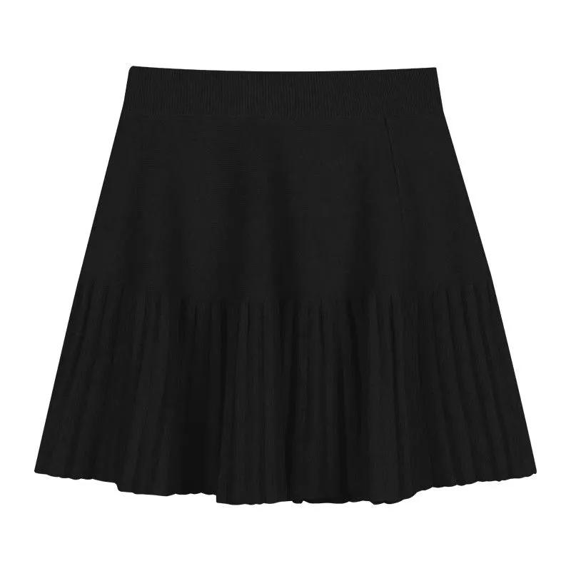 Faltenrock Damen Winter Hoch taillierter A-Linienrock Strickrock Preppy Style Damenbekleidung XXL schwarz von Joom DACH