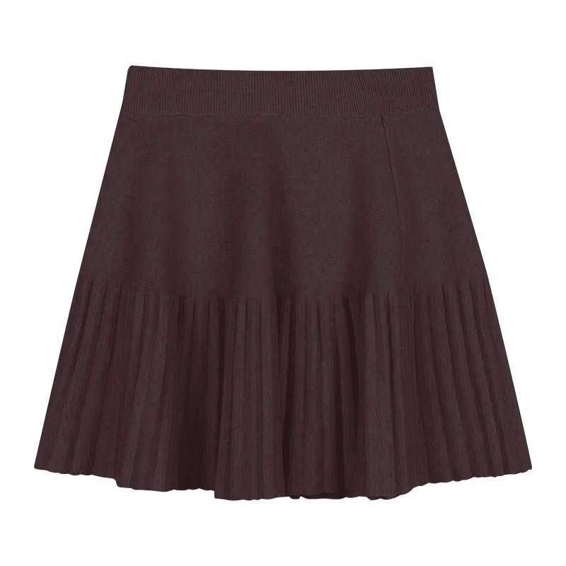 Faltenrock Damen Winter Hoch taillierter A-Linienrock Strickrock Preppy Style Damenbekleidung XXL braun von Joom DACH