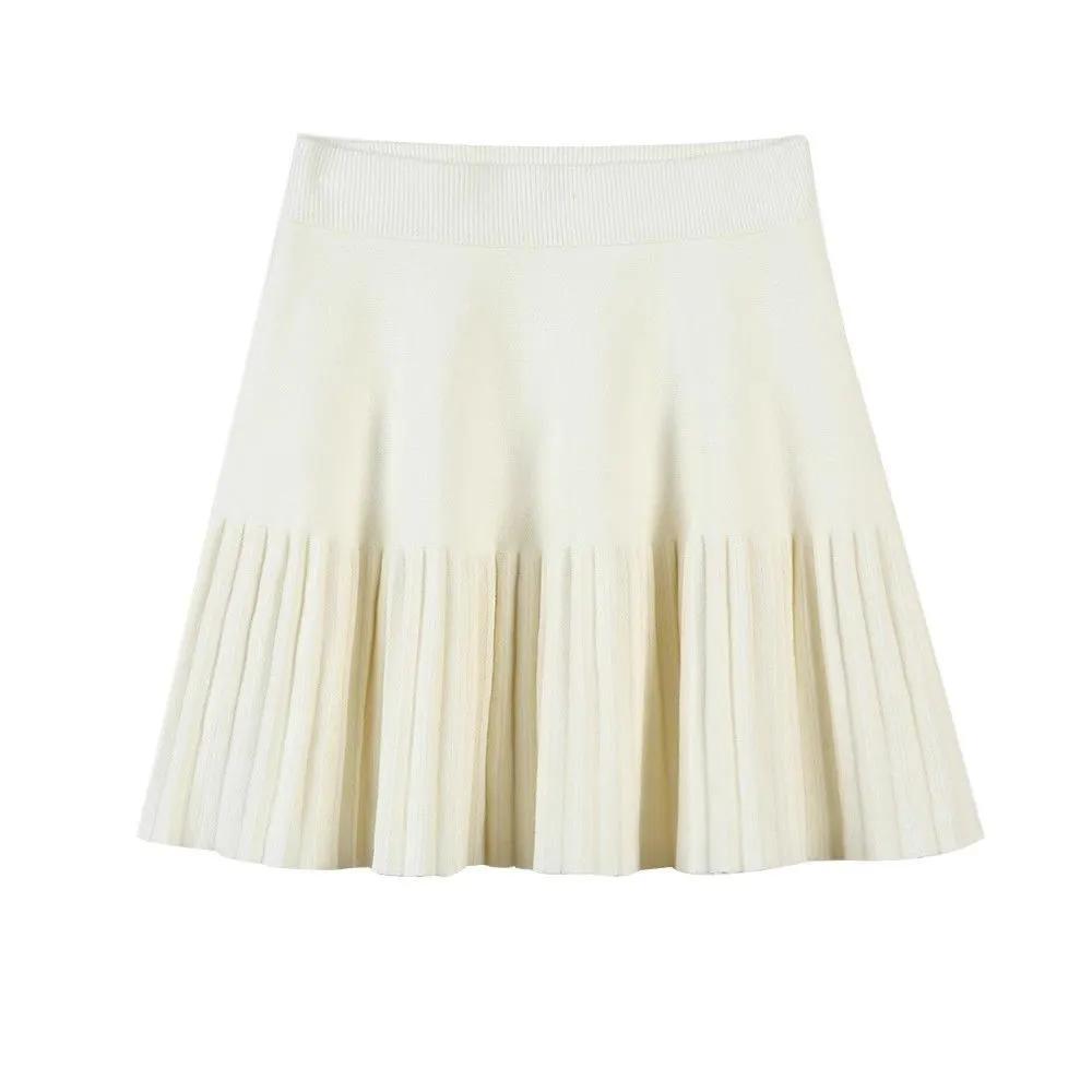 Faltenrock Damen Winter Hoch taillierter A-Linienrock Strickrock Preppy Style Damenbekleidung XXL beige von Joom DACH