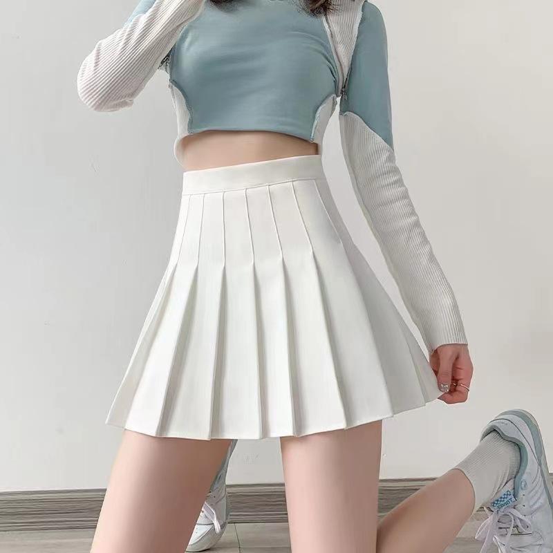 Faltenrock im College-Stil für Damen in Sommerweiß Kurzer Rock Japanisch Hohe Taille Schlank Große Größe A-Linien-Rock M von Joom DACH