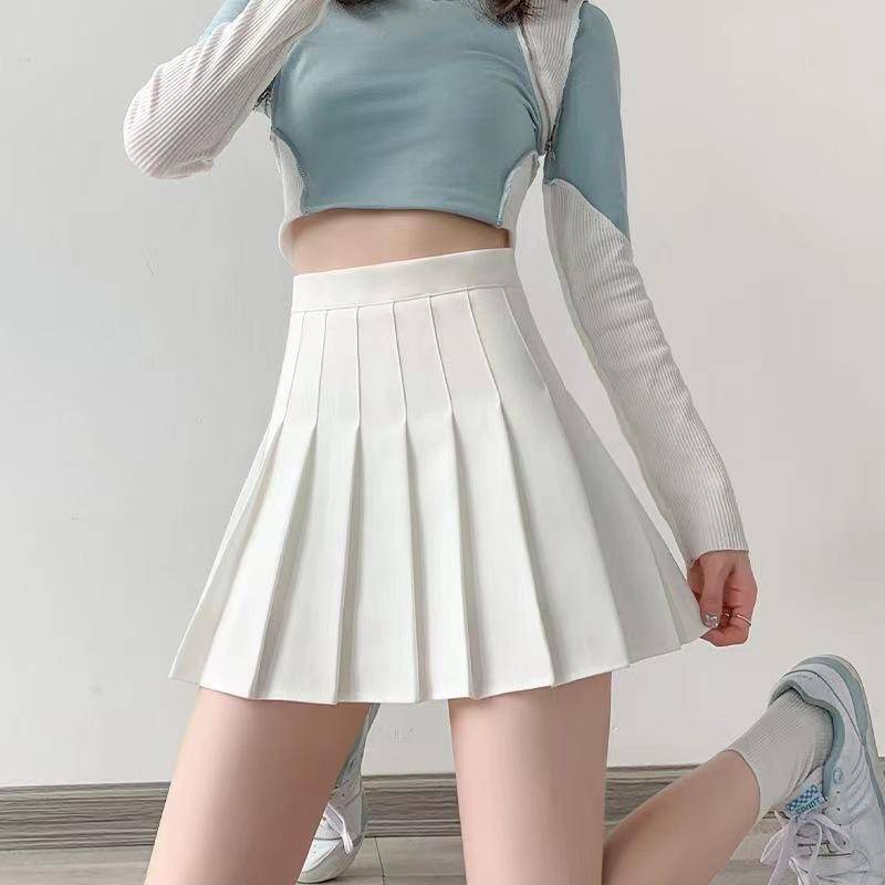 Faltenrock im College-Stil für Damen in Sommerweiß Kurzer Rock Japanisch Hohe Taille Schlank Große Größe A-Linien-Rock M von Joom DACH