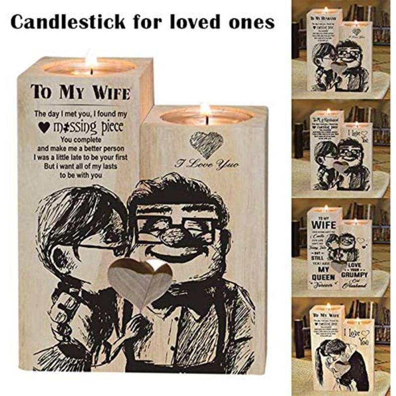 Familien-Kerzenhalter mit Kerze Holz-Kerzenhalter Herzförmiger Handwerks-Kerzenständer Geschenk für von Joom DACH