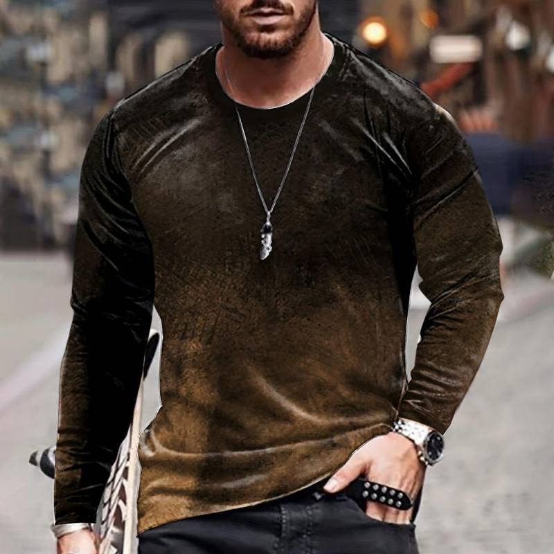 Farbblockieren Dreidimensionaler Druck Herren Herbst und Winter Lockeres Rundhals Langarm Freizeithemd Übergroße Retro-Kleidung 6XL von Joom DACH
