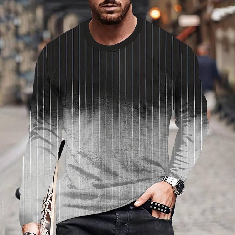 Farbblockieren Dreidimensionaler Druck Herren Herbst und Winter Lockeres Rundhals Langarm Freizeithemd Übergroße Retro-Kleidung L von Joom DACH