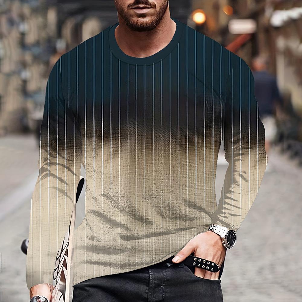 Farbblockieren Dreidimensionaler Druck Herren Herbst und Winter Lockeres Rundhals Langarm Freizeithemd Übergroße Retro-Kleidung XXL von Joom DACH