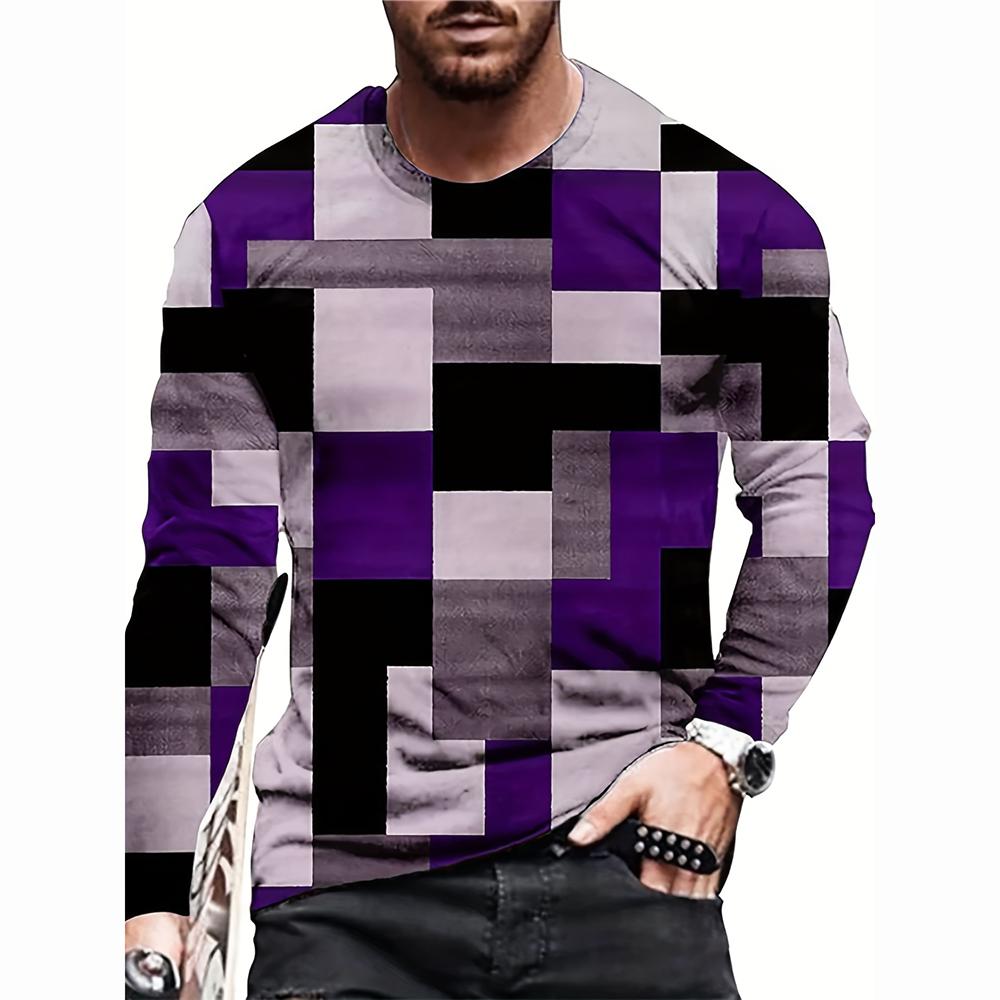 Farbblockieren Dreidimensionaler Druck Herren Herbst und Winter Lockeres Rundhals Langarm Freizeithemd Übergroße Retro-Kleidung XXXL von Joom DACH