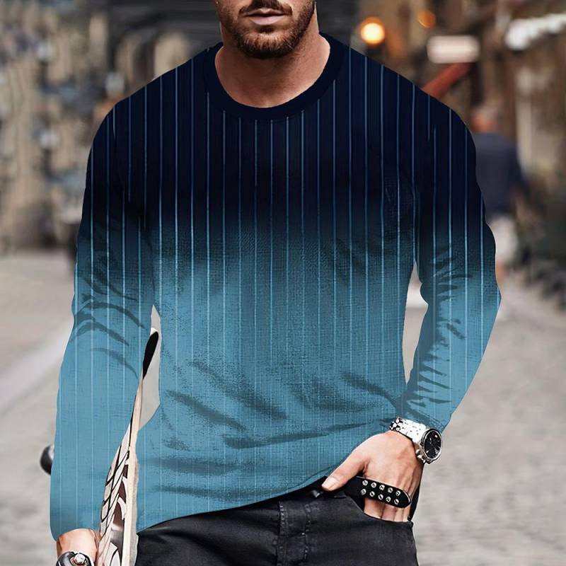 Farbblockieren Dreidimensionaler Druck Herren Herbst und Winter Lockeres Rundhals Langarm Freizeithemd Übergroße Retro-Kleidung XXXL von Joom DACH