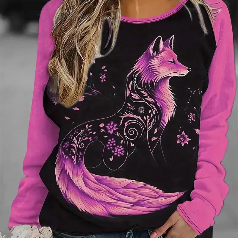 Farbblockierendes Sweatshirt mit Rundhalsausschnitt und langen Ärmeln für Damen, amerikanisches Retro-Oberteil mit lockerem Fuchs-Print, Herbst M Farbblockierendes Sweatshirt mit Rundhalsausschnitt und langen Ärmeln für Damen, amerikanisches Retro-Oberteil mit lockerem Fuchs-Print, Herbst M von Joom DACH