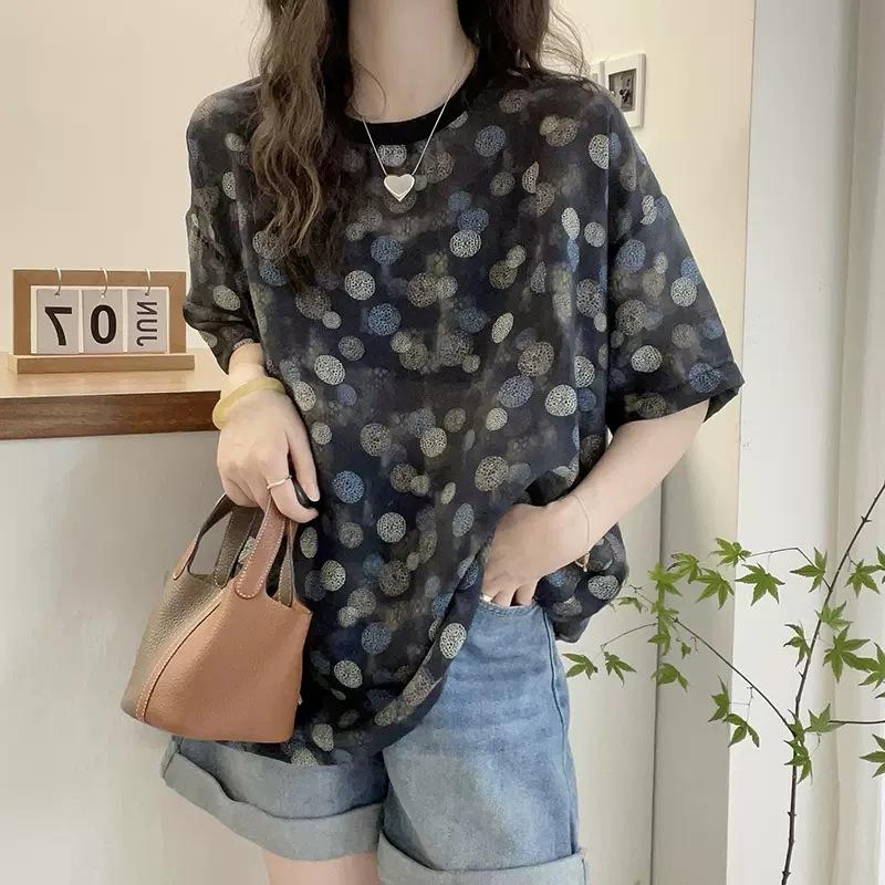 Farbe Punktmuster A-Linien-Shirt Damen Sommerbekleidung Neue Damenmode Puppen-Shirt 3XL von Joom DACH