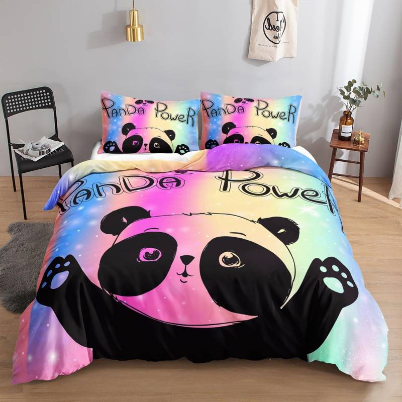 Farbenfrohe Panda Bettwäsche Set Bettbezug und Kissenbezug 75*50, Weiche Heimtextilien Polyester 3D Digitaldruck Bettwäsche Set mit Reißverschluss 135x200cm von Joom DACH