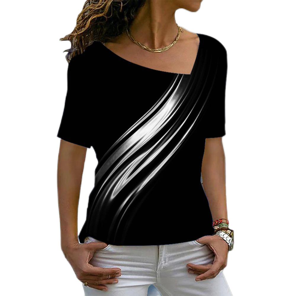 Farbkontrast Blumen 3D T-Shirt Sommer Damen Unregelmäßiger V-Ausschnitt T-Shirts Streetwear Harajuku Kurzarm T-Shirt Übergroße Y2k Tops 3XL von Joom DACH