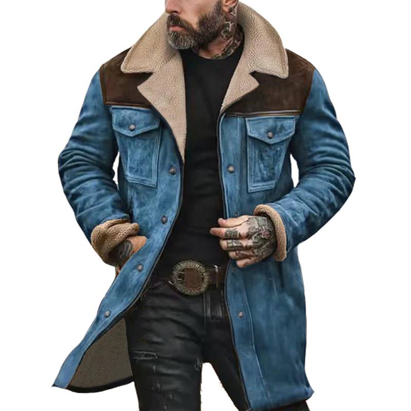 Farblich passende Winterjacke aus Wildleder für Herren mit mehreren Taschen und Reißverschluss XL blau von Joom DACH