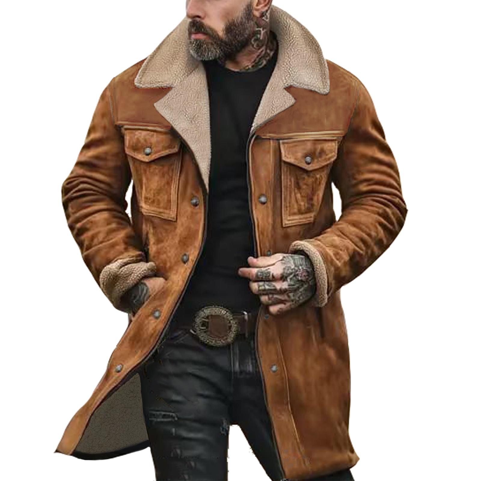 Farblich passende Winterjacke aus Wildleder für Herren mit mehreren Taschen und Reißverschluss XXL von Joom DACH