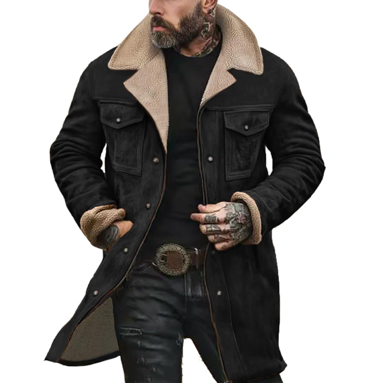 Farblich passende Winterjacke aus Wildleder für Herren mit mehreren Taschen und Reißverschluss XXXL schwarz von Joom DACH