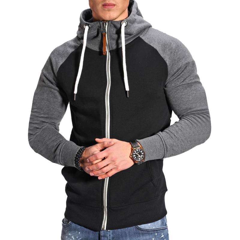 Farblich passendes Fitness-Sweatshirt für Herren, lässiges modisches Cardigan-Oberteil mit farblich kontrastierenden Ärmeln S schwarz von Joom DACH