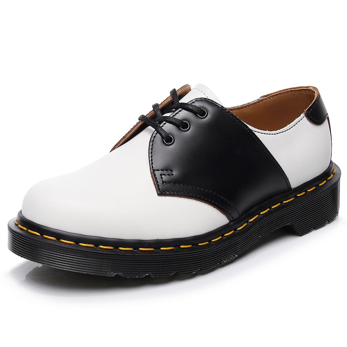 Farbpassende Low-Top-Kleinlederschuhe Damen Echtleder Britischer Stil Schwarz-Weiß Kurze Stiefel Runde Spitze Herren- und Damen-Casual 38 von Joom DACH