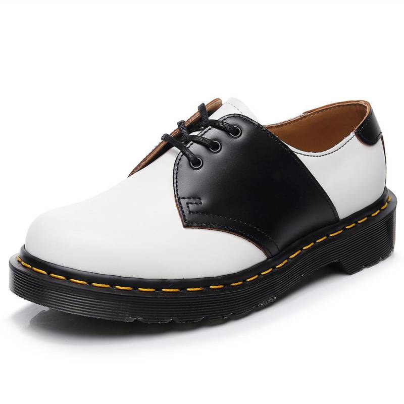 Farbpassende Low-Top-Kleinlederschuhe Damen Echtleder Britischer Stil Schwarz-Weiß Kurze Stiefel Runde Spitze Herren- und Damen-Casual 38 von Joom DACH