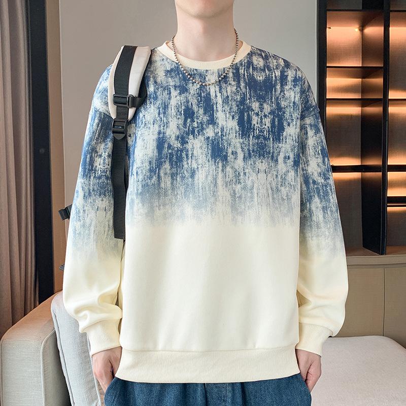 Farbverlaufs-Sweatshirt für Herren im Frühling und Herbst mit Rundhalsausschnitt, hübsches Langarm-T-Shirt für Herren, innere Schichtung, Oberteil, Kleidung 2XL von Joom DACH