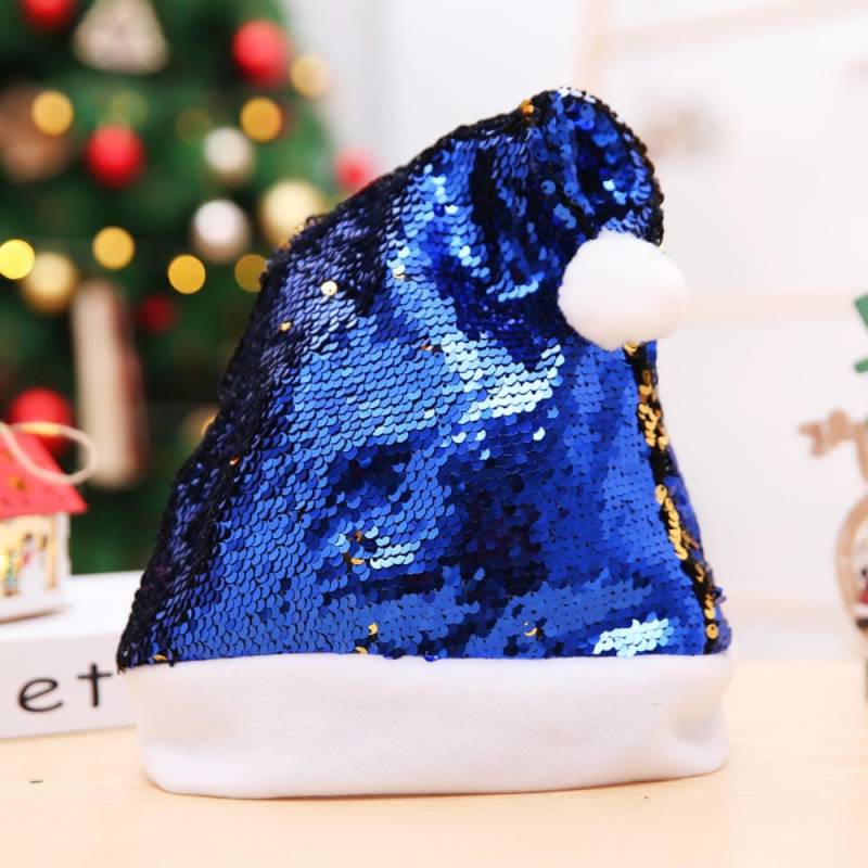 Farbwechselnde Weihnachtsmannmütze Paillettenbesetzte Weihnachtsmütze Festival Partyzubehör Farbwechselnde Mützen Frauen Blue & Gold von Joom DACH